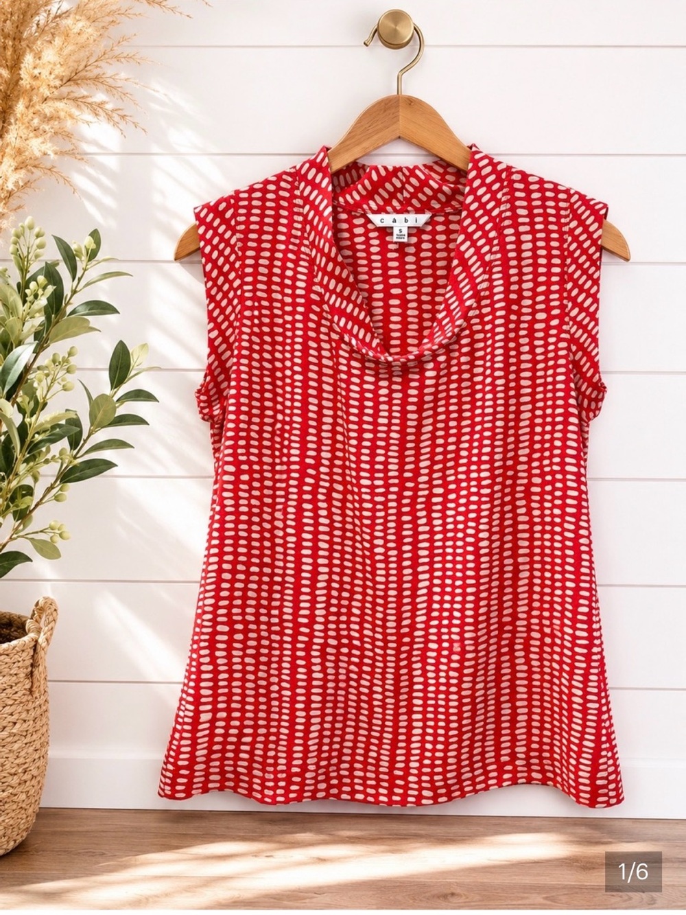 CAbi Orange and White Sleeveless Cowl Neck Pullover